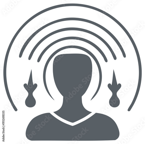 Human Head with Sound Waves and Aura Glyph Icon for Hearing and Consciousness