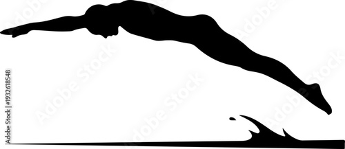 Swimmer Dive Silhouette Vector Illustration, Athlete Jumping Into Water