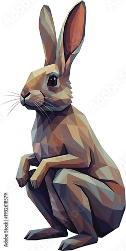 Stylized Geometric Rabbit in a Crouching Pose.