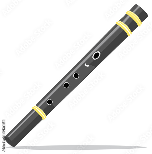 Cartoon flute with smiling face and gold accents musical instrument