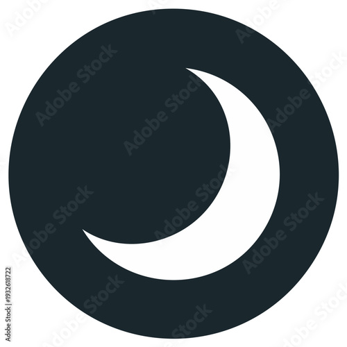 Crescent Moon Silhouette in a Night Circle, Cosmic Symbol