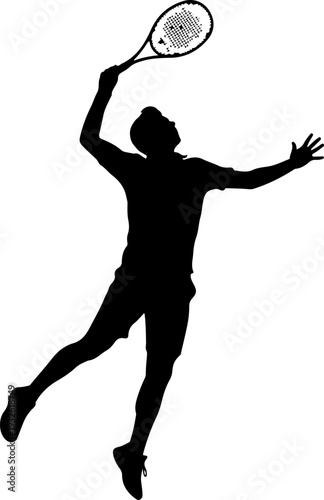 Tennis Player Silhouette Serving Ball, Dynamic Action, Flat Design Vector Illustration