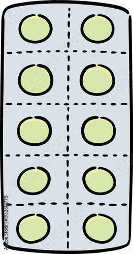 Hand drawn illustration of medicine blister pack