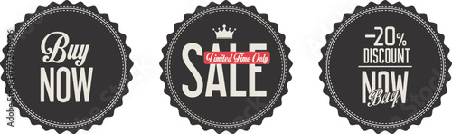 A set of black sale discount badges on a white background