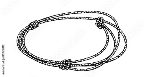 A black and white illustration of a rope with knots