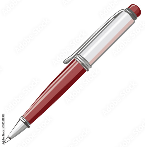 Elegant maroon and silver ballpoint pen isolated on white for writing and office use