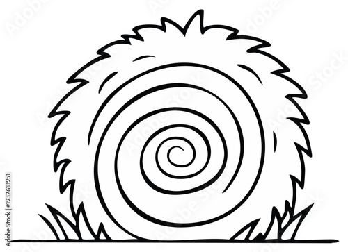 Hay Bale Outline Surrounded by Grass Tufts Agricultural Illustration Simple Black and White Farm Icon