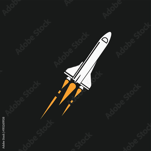 White Space Shuttle Rocket Launching with Fiery Exhaust.