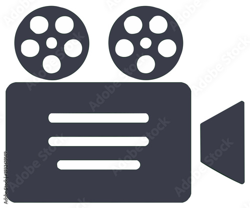 Film Camera Icon with Reels, Graphic Illustration of Cinematography Equipment
