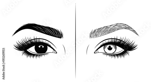 A vector graphic illustration of a woman's eyes with different eyebrow and eye makeup styles