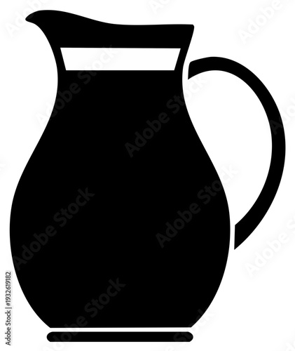 Stylized Black Pitcher Graphic with Liquid Level Indication, Simple Jug Illustration for Beverage Serving