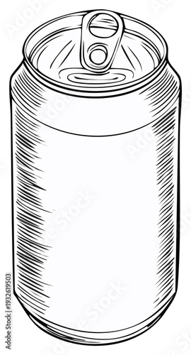 Detailed Line Art Illustration of an Unopened Beverage Can with Pull Tab