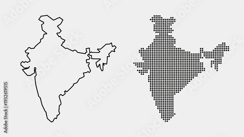 Outline and Dotted Map of India Showing Geographic Borders and Territories on a Light Gray Background