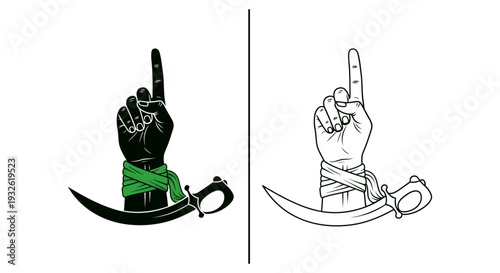 A vector graphic illustration of two hands holding swords with index fingers raised