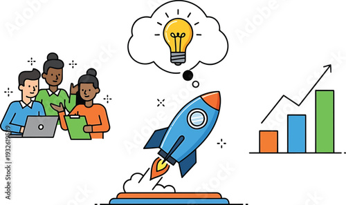 Startup Launching New Business Idea with Teamwork and Growth.