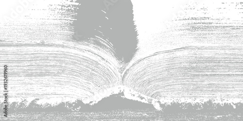 Open book with textured pages and gray and white abstract pattern