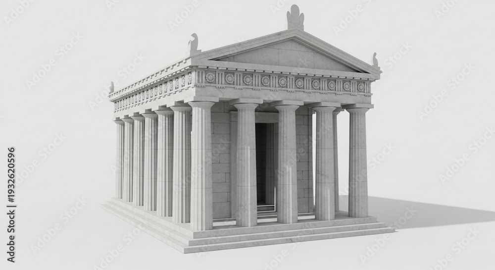 Fototapeta premium Neoclassical marble temple model with columns and triangular pediment