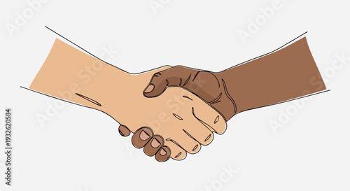 Illustration of two hands shaking in solidarity on Zero Discrimination Day against a clean white background with a strong and supportive mood