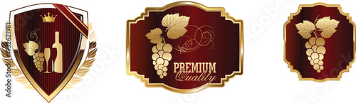Wine labels with gold accents and logo designs