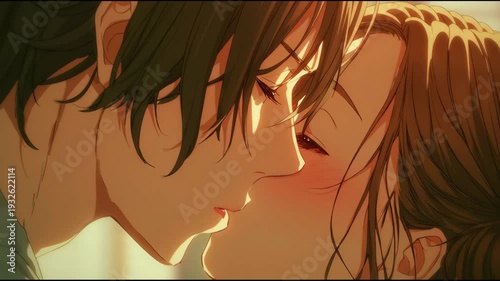Anime Couple Kiss Close-Up Animation, Romantic Love Scene, Intimacy, Relationship, Emotional Connection, Valentine’s Day
