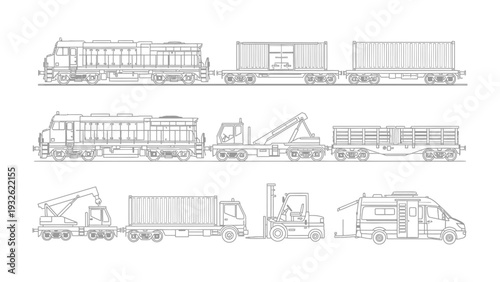 Freight Transport Illustration: A detailed illustration showcasing various freight transport modes, from trains to trucks, representing the dynamic world of logistics and transportation.