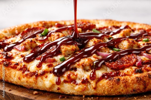 Wallpaper Mural Close up of pizza with melted cheese and barbecue sauce pouring on top Torontodigital.ca