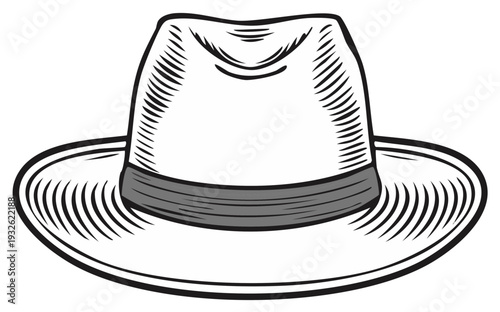Classic Fedora Hat with Band Vintage Illustration Style
