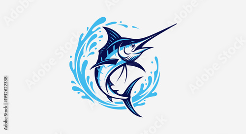 Marlin Fish Splash Illustration – Blue Ocean Sport Fishing Vector Icon