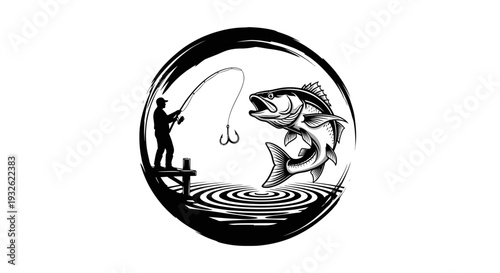 Bass Fishing Logo Illustration – Angler Catching Fish Sport Fishing Vector