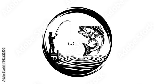 Bass Fishing Logo Illustration – Angler Catching Fish Sport Fishing Vector
