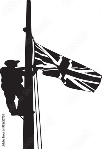 Isolated black silhouette vector illustration of a military rifle and bow weapon icons featuring abstract war symbols and aircraft art elements on a white background