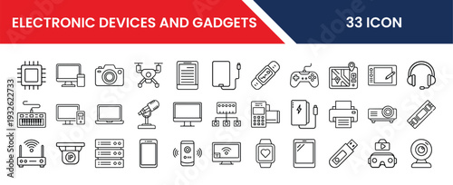 Electronic devices and gadgets collection thirty three icons