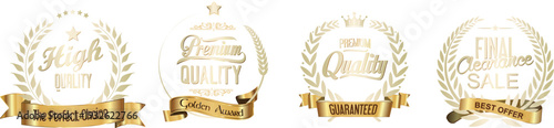 Collection of golden award badges with laurel wreaths
