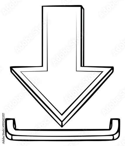 Simple 3D Arrow Pointing Down into a Download Tray Icon Illustration