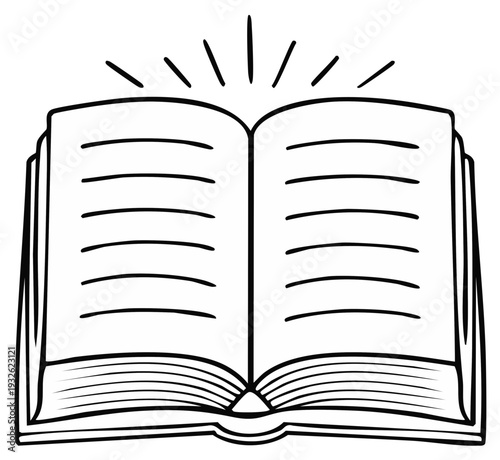Open book radiating light symbolizing knowledge and inspiration illustration