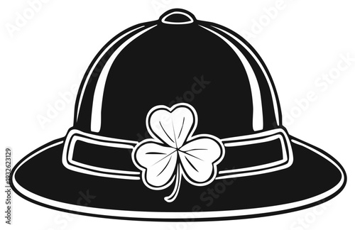 Black Pith Helmet with Shamrock Illustration Celebrating Irish Culture and Saint Patrick's Day