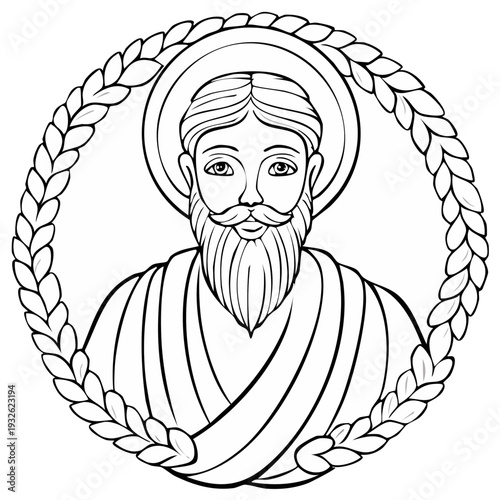 Biblical Figure Portrait within Laurel Wreath Halo Illustration