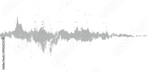 Abstract grey waveform pattern with scattered dots on white background sound