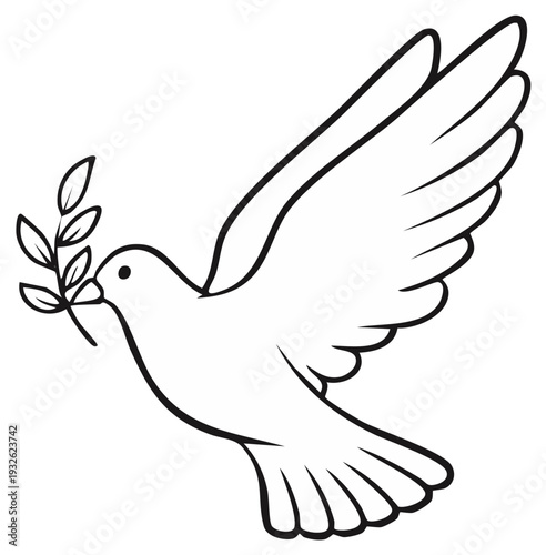 Dove of peace carrying olive branch icon illustration.