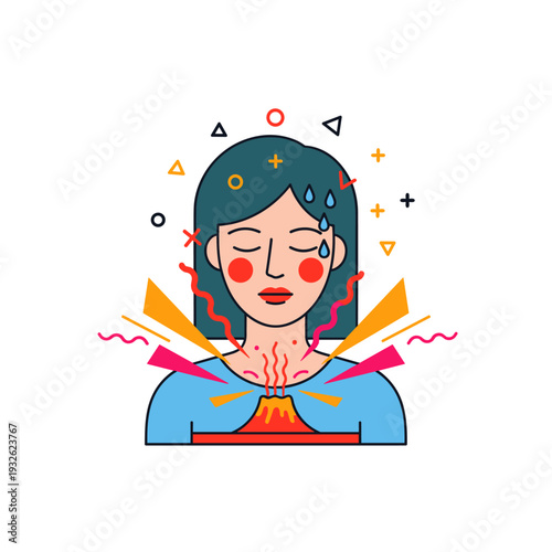 Flat Vector Illustration of a Menopause Hot Flash Metaphor