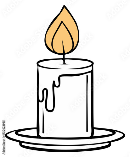 Cartoon drawing of a burning candle on a plate with wax dripping