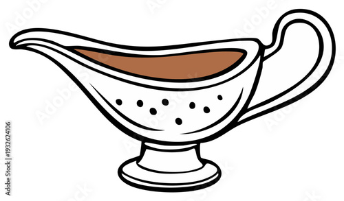 White Gravy Boat Filled with Rich Brown Gravy for Serving