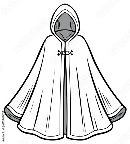 Classic white hooded cloak with toggle closure and elegant drape for fantasy or historical costume