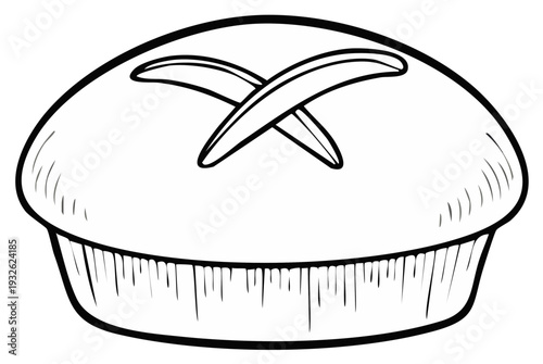 Simple Hand-Drawn Loaf of Bread with Criss-Cross Top and Textured Sides