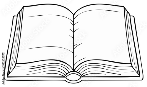 Open book outline with blank pages for reading and education.