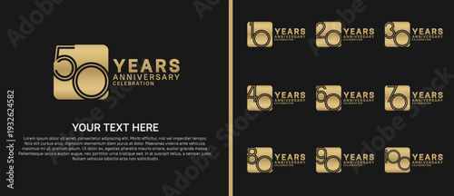 anniversary logo set with circle. gold color on black background for celebration moment
