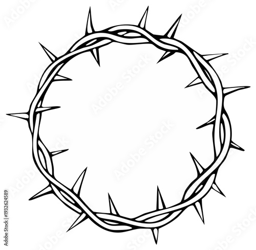 Crown of Thorns Outline Sketch Black and White Religious Symbol