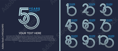 anniversary logo set multiple line style. silver and blue color on blue background for celebration moment