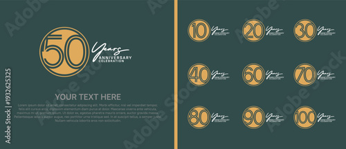 anniversary logo set with circle. brown and white color on green background for celebration moment