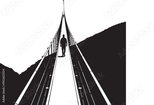 A majestic steel suspension bridge spans the river, merging modern engineering and architecture into a landmark city crossing that connects mountain roads under a clear sky